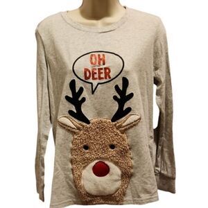 Holiday Time Womens Fuzzy Reindeer "Oh Deer"  Long sleeve T-shirt‎ 🦌
